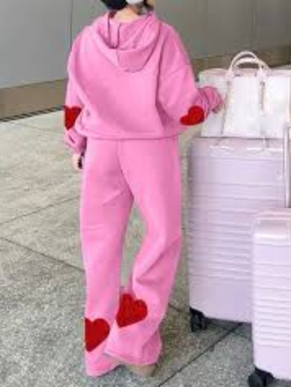 NEW Women's HEART Tracksuit Hoodie & Pants Pink Red Large 2 pc Set